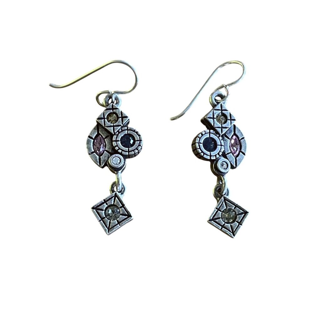 Patricia Locke Geometric Silver ToneDangle Earrings Handmade USA